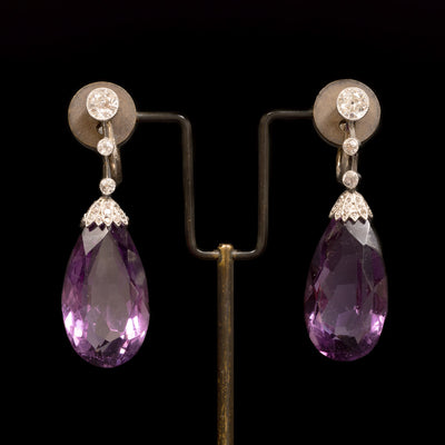 Platinum earrings with diamonds and amethysts - #3