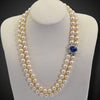 Pearl necklace with clasp with sapphire and diamonds