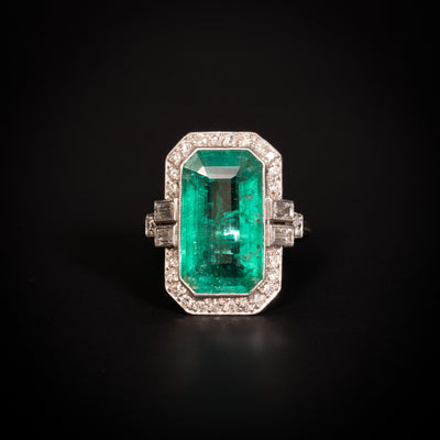 Art Deco ring with emerald and diamond - #1