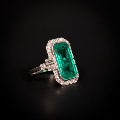 Art Deco ring with emerald and diamond - #4