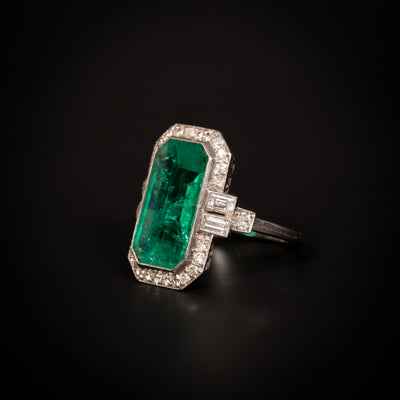 Art Deco ring with emerald and diamond - #2