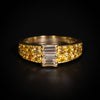 Gold ring with yellow and white diamonds