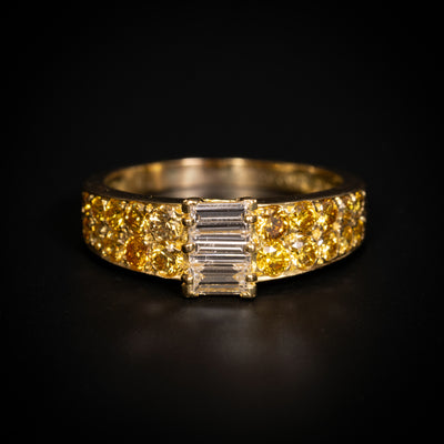 Gold ring with yellow and white diamonds - #1