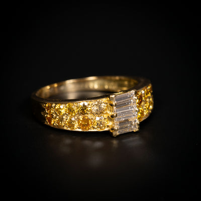 Gold ring with yellow and white diamonds - #4