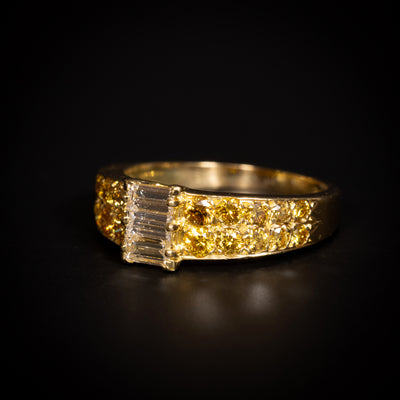 Gold ring with yellow and white diamonds - #2