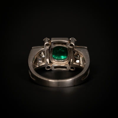 Platinum ring with sugarloaf emerald and diamonds - #3