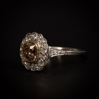 Platinum ring with brown and white diamond - #4