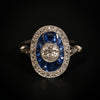 Art Deco ring met diamant en saffier