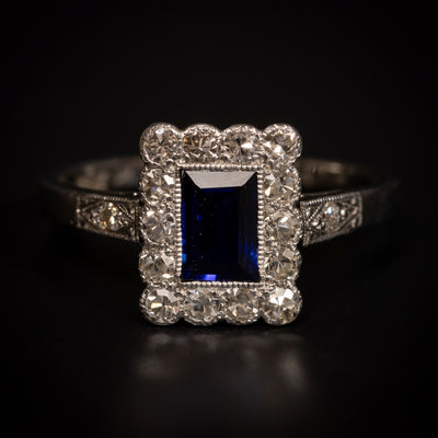 Gold and platinum ring with sapphire and diamonds - #1