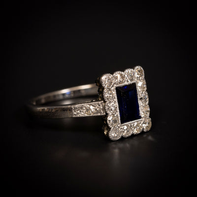 Gold and platinum ring with sapphire and diamonds - #4