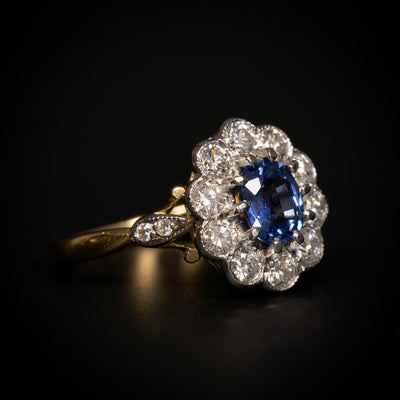 Cluster ring with diamond and blue sapphire - #3