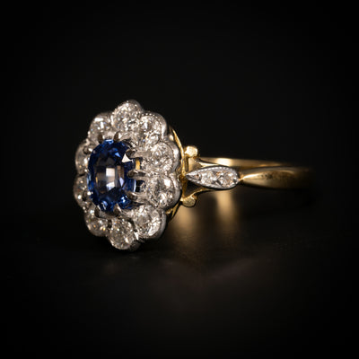 Cluster ring with diamond and blue sapphire - #2