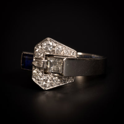 Art Deco buckle ring with sapphire and diamonds - #5