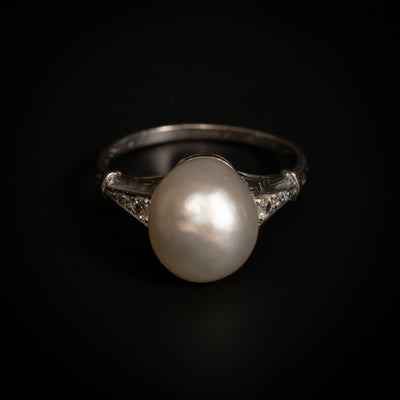 Antique ring with natural pearl and diamonds - #1