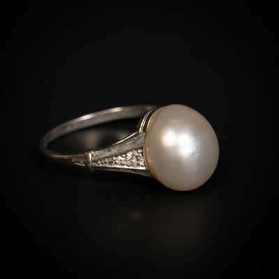 Antique ring with natural pearl and diamonds - #4