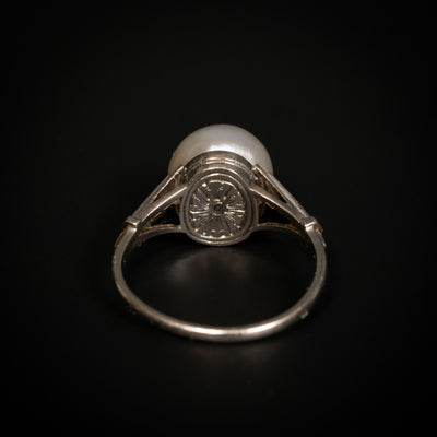 Antique ring with natural pearl and diamonds - #3