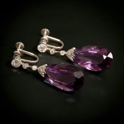 Platinum earrings with diamonds and amethysts - #5