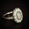 Art Deco platinum ring with diamonds and emeralds