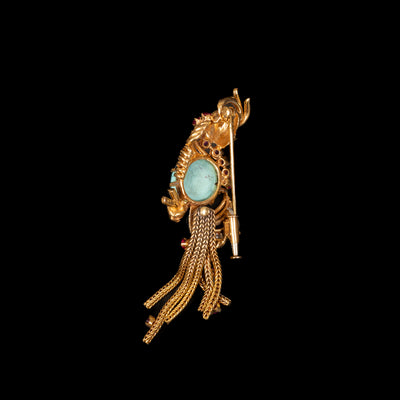 Retro bird brooch with turquoise, rubies and diamonds - #2