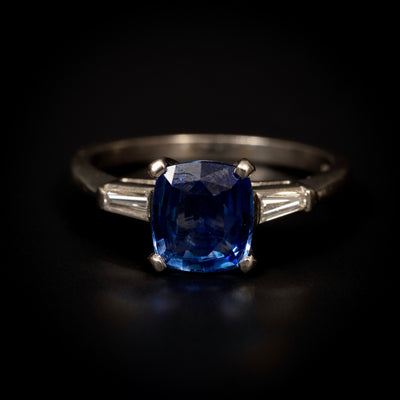 Platinum ring with sapphire and diamonds - #1