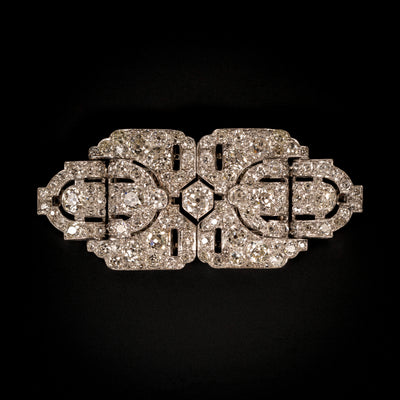 Platinum double brooch with diamonds - #1