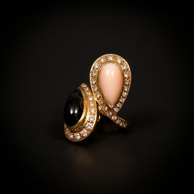 Vintage ring with diamond, onyx and coral - #5