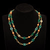 Long necklace with coral and chrysoprase