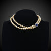Pearl necklace with clasp with sapphire and diamonds