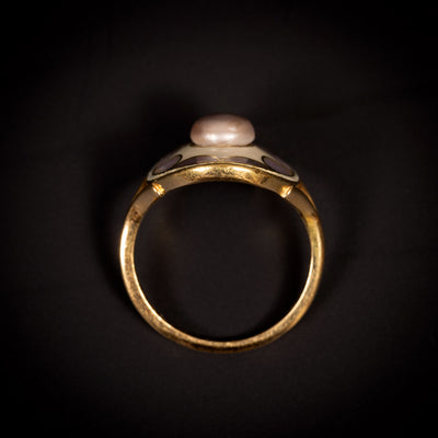 Art Nouveau ring with window enamel and bouton pearl - #4