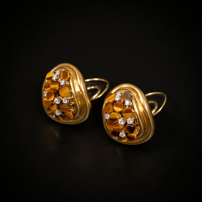 Vintage gold tiger eye and diamond earrings - #3