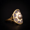 Art Nouveau ring with window enamel and bouton pearl