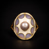 Art Nouveau ring with window enamel and bouton pearl