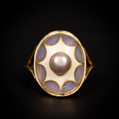 Art Nouveau ring with window enamel and bouton pearl - #1