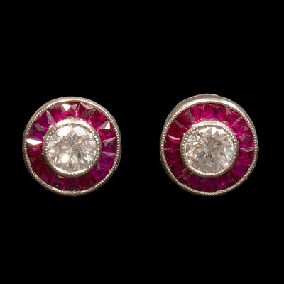 Earrings, white gold with rubies and diamond - #1