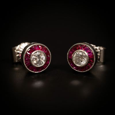 Earrings, white gold with rubies and diamond - #3