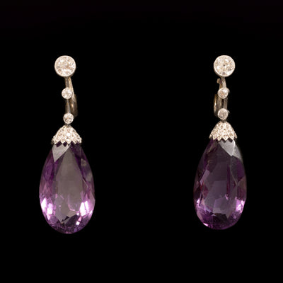 Platinum earrings with diamonds and amethysts - #1