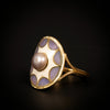 Art Nouveau ring with window enamel and bouton pearl - #3