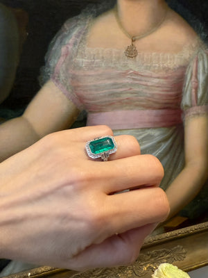 Art Deco ring with emerald and diamond - #6