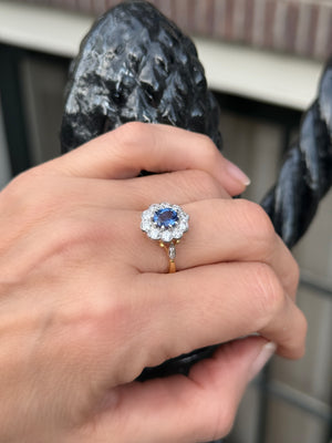 Cluster ring with diamond and blue sapphire - #4