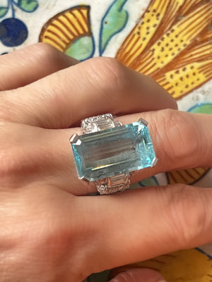 Cocktail ring with aquamarine and diamond - #6