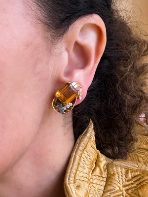 1940s earrings with citrine, diamond and sapphire - #4